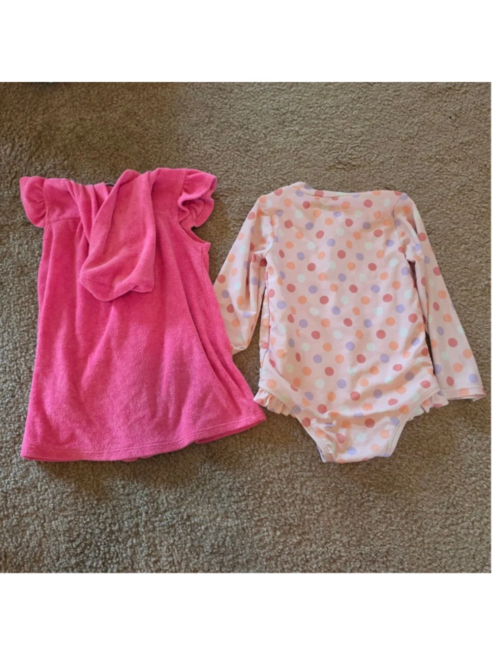 Baby Gap Girls Pink Polka Dot One Piece Swimsuit 18-24M with Terry Cloth CoverUp
